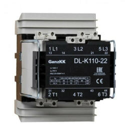 GANZ KK DL-K110-22 3 pólusú mágneskapcsoló, 2 db beépített záró és 2 db beépített nyitó segédérintkezővel, 380-400V, 110kW (AC-3 400V), 154×204×182mm ( GANZ 200-4529-660-DL ) (200-4529-660-DL)