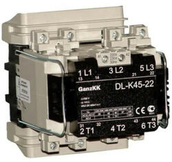  GANZ KK DL-K45-22 3 pólusú mágneskapcsoló, 2 db beépített záró és 2 db beépített nyitó segédérintkezővel, 42V, 45kW (AC-3 400V), 108×124×140mm ( GANZ 200-4517-210-DL ) (200-4517-210-DL)