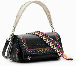 Desigual női fedeles kézitáska plusz vállpánttal hímzett fekete