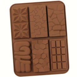  6 üregű szilikon csokoládé készítő forma, 6 féle üreg minta, barna, 20cm, üreg: 8, 5 x 4 cm (5995206012931)