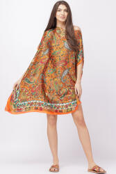 SHOPIKA Rochie de plaja tip poncho din matase cu imprimeu paisley pe fond portocaliu Talie unica