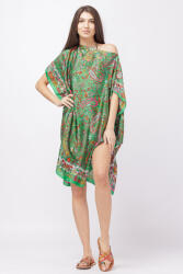 SHOPIKA Rochie de plaja tip poncho din matase cu imprimeu paisley pe fond verde Verde Talie unica