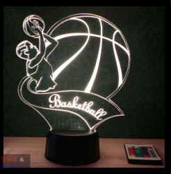 Love & Lights Fiú kosárlabdázó mintás 3D lámpa - egyedi felirattal