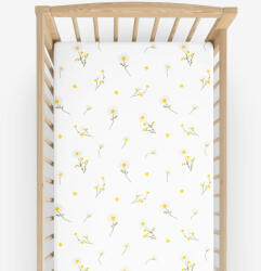 Goldea gyermek gumis pamut lepedő kiságyba - kamilla virágok 60 x 120 cm