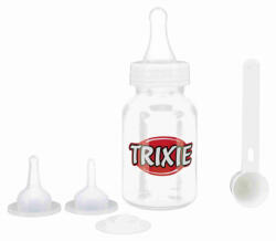 TRIXIE Biberon Cu 3 Tetine, Capac Si Lingura, 120 ml, Transparent/Alb, 24210