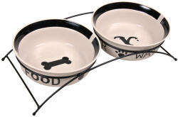 TRIXIE Set 2 Castroane Ceramice Cu Suport Metalic, 2×2.6 l/ø 25 cm/54x12x24 cm, Alb/Negru, 24643