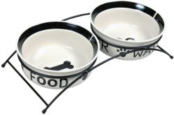 TRIXIE Set 2 Castroane Ceramice Cu Suport Metalic, 2x1, 6 l/ø 20 cm/41x10x20 cm, Alb/Negru, 24642