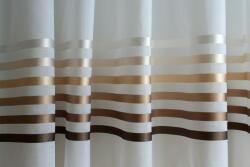  Bordűrös, csíkos, fehér sablé fényáteresztő függöny, barna színű