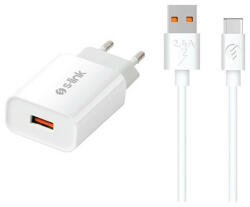 S-Link USB C töltőkábel 1m + adapter fehér