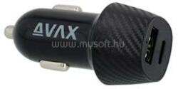 Avax CC302B CARLY USB A (QC)+Type C (PD) 20W autós töltő (fekete) (5999574480255) (5999574480255)