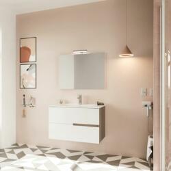 Savinidue Eva 80cm-es 2 fiókos fürdőszobaszekrény fényes fehér & füstölt tölgy + mosdó - mindigbutor