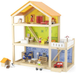 Viga Toys Casa de păpuși din lemn cu trei etaje Viga (44569)