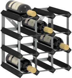 vidaXL fekete tömör fenyőfa bortartó állvány 12 palackhoz (325913)