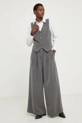 Answear Lab pantaloni femei, culoarea gri, lat, high waist BBYH-SPD004_90X