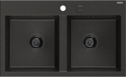 Mexen Hektor, 2 kamrás gránit mosogató 800x480x205 mm, fekete-arany metál, grafit szifon, 6521802000-75-B (6521802000-75-B)