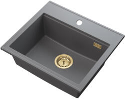 SINK Quality Mosogató minőségi Ferrum Új 5055, 1 kamrás gránit mosogató 560x500x210 mm + arany szifon, szürke, SKQ-FER. 5055. G. XG (SKQ-FER.5055.G.XG)
