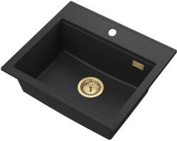 SINK Quality Mosogató minőségi Ferrum Új 5055, 1 kamrás gránit mosogató 560x500x210 mm + arany szifon, fekete, SKQ-FER. 5055. BK. XG (SKQ-FER.5055.BK.XG)