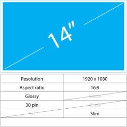 Notebook LCD 14 LCD Slim Fényes 30 pin Full HD No brackets, Glossy