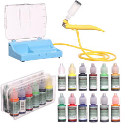 Airbrush akkumulátoros kompresszor ecsettel és festékekkel (12 szín) készlet, TIMBERTECH