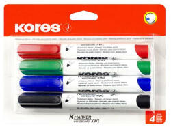 Kores Tábla- és flipchart marker készlet, kúpos, KORES "Eco K-Marker", 4 különböző szín (20724)