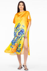 SHOPIKA Rochie de plaja lunga tip poncho din matase cu imprimeu inspirat din pictura Irisi a lui Vincent Van Gogh Talie unica