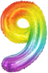 PartyPal Számos lufi 34" 86cm óriás Rainbow, szivárvány, fólia szám, számjegy 9-es (LUFI725319)
