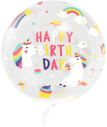 PartyPal Szülinapi buborék lufi 18" 45cm Unikornis, Happy Birthday (LUFI742715)