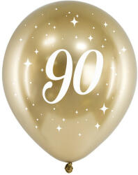 Partydeco Szám, Számos lufi 11" 28cm 6db 90-es számmal, Arany króm (LUFI262052)
