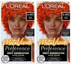L'Oréal Préférence Meta Vivids set 2x vopsea de păr 75 ml Nuanţă 6.403 Meta Coral pentru femei