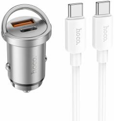 hoco. Incarcator Auto Cu Cablu USB-C HOCO NZ10, 45W, 3A, 1 x USB-A - 1 x USB-C, Argintiu