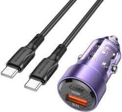 BOROFONE Incarcator Auto Cu Cablu USB-C Borofone BZ20 Smart, 38W, 3A, 1 x USB-A - 1 x USB-C, Mov