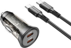 BOROFONE Incarcator Auto Cu Cablu USB-C Borofone BZ26B Discovery, 45W, 3A, 2 x USB-C, Negru