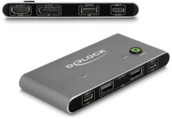  Delock USB-C -s KVM kapcsoló HDMI és DisplayPort-hoz 8K MST USB 2.0 csatlakozó felülettel (11485)