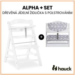 Hauck - Alpha+ szett 2in1 fából készült szék, white + huzat Teddy grey