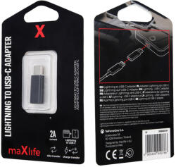 Maxlife Lightning - USB-C átalakító adapter, fekete