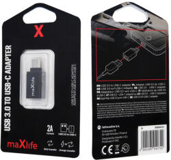 MaxLife USB-A 3.0 - USB-C átalakító adapter, fekete