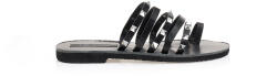Tsoukalas Sandale negre din imitație de piele cu barete multiple și design cu inel cu butoane decorative