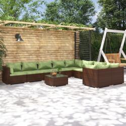 vidaXL Set mobilier de grădină cu perne, 10 piese, maro, poliratan (3102772) - comfy