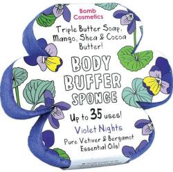 BOMB Cosmetics Sapun exfoliant cu burete Violet Nights Body Buffer, Bomb Cosmetics, 200 g