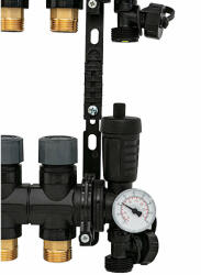 Hakatherm SkyFlow osztó - gyűjtő átfolyásmérő + komplett végelem 4 kör 1" - 3/4" EUROKÓNUSZ műanyag (TT-MFP-10434) (AORE04FLTVEUSZB)