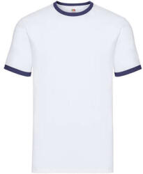 Fruit of the Loom Uniszex póló Rövid ujjú Fruit of the Loom Ringer T - 2XL, Fehér/Sötétkék navy