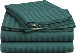 HomePuls Cearsaf de pat cu elastic Damasc Bumbac 100% dunga 1 cm, 130x250 cm pentru saltea 80x200 cm, Verde Petrol