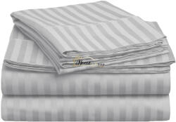 HomePuls Cearsaf de pat cu elastic Damasc Bumbac 100% dunga 1 cm, 130x250 cm pentru saltea 80x200 cm, Gri