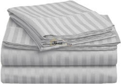 HomePuls Cearsaf de pat 2 persoane Damasc Bumbac 100% tip Hotel cu dunga 1 cm, 220x240 cm, Gri