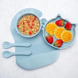 Appekids Set Diversificare, AppeKids, 100% Silicon, Kitty - Aqua Blue (AK275039) Set pentru masa bebelusi