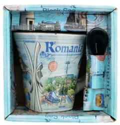 Cana de cafea cu lingurita realizate din ceramica, Design Monumente Istorice Din Romania, 9x7x8cm