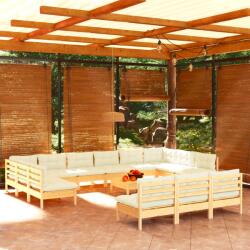 vidaXL Set mobilier grădină cu perne crem, 14 piese, lemn masiv de pin (3097241) - comfy