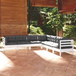 vidaXL Set mobilier grădină cu perne, 7 piese, alb, lemn masiv de pin (3096792)