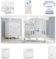 Erbesi Dormitor Complet Baieti 6 piese Patut + Saltea + Set Textil Protectie Tato + Comoda + Cabinet + Dulap Bleu