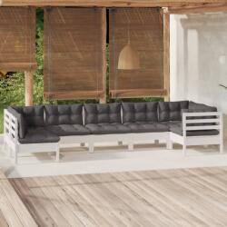 vidaXL Set mobilier de grădină cu perne, 7 piese, alb, lemn de pin (3096431)